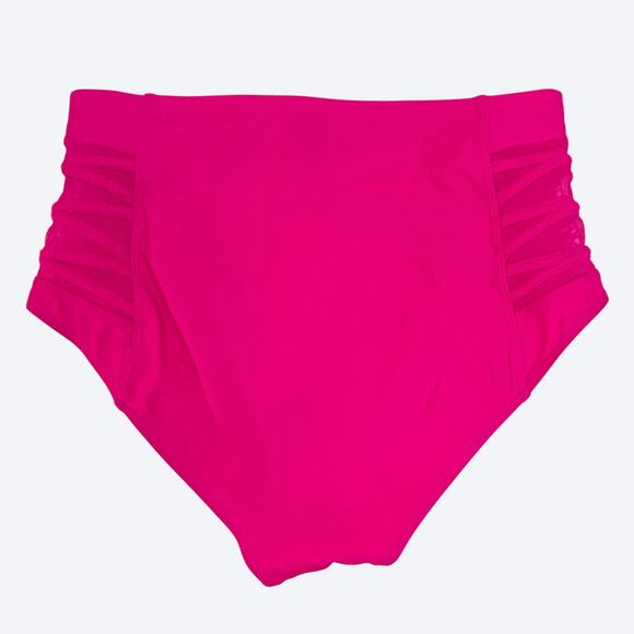 Torrid NEW 2X High-Rise Lattice-Side Swim Bottom in Pink Glo Bright Neon - Picture 3 of 9